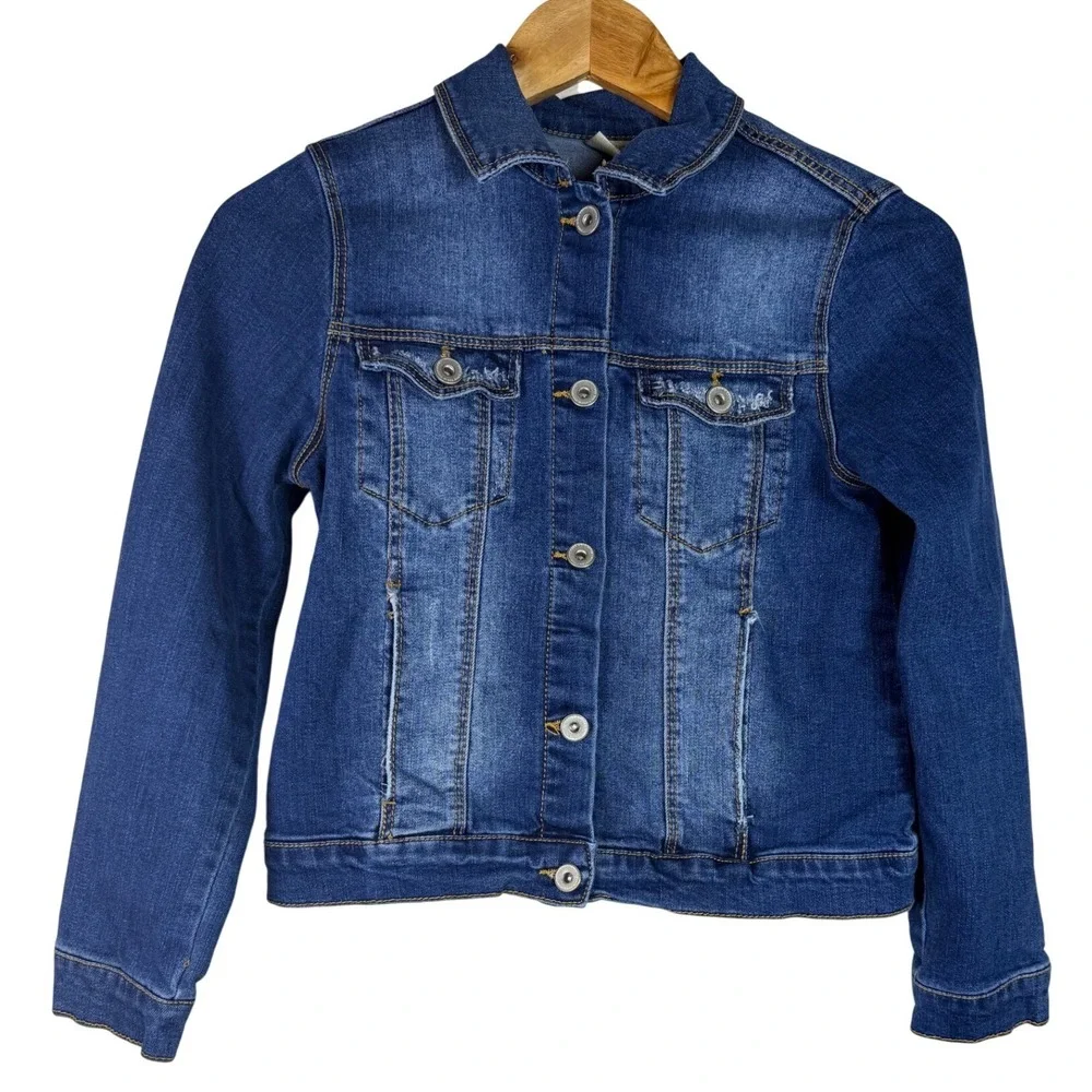 Zara Denim Jacket Girls 11/12 Blue Dark Wash Button Front Casual Collection